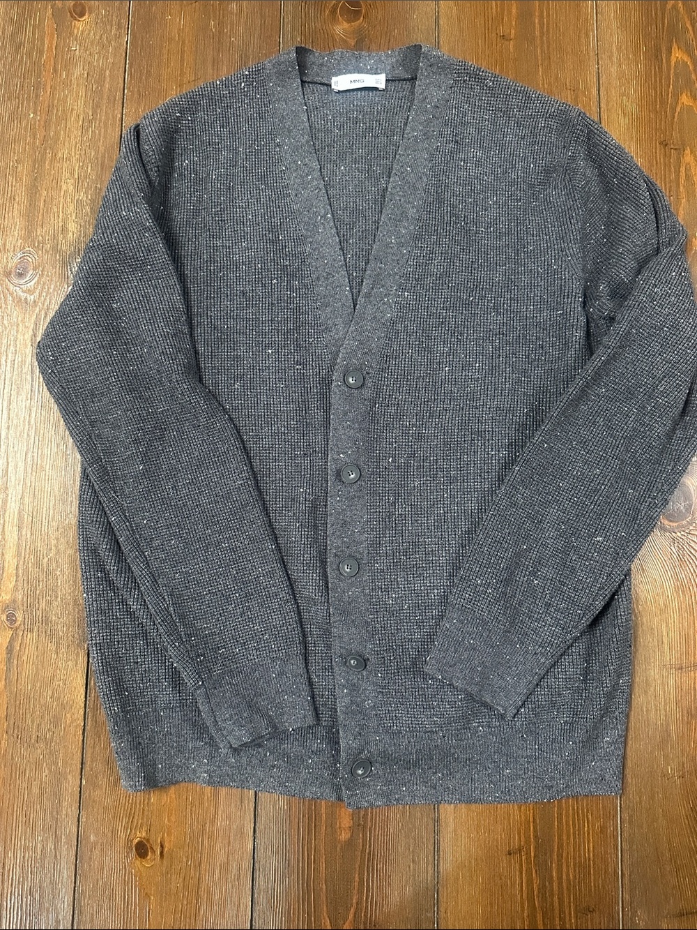 Mango Men's Charcoal Speckled Button-Up V-Neck Cardigan